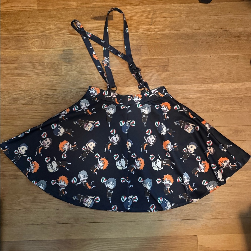 Hot Topic Haikyu Anime Black Skater Skirt Suspenders Size Medium - Picture 8 of 9